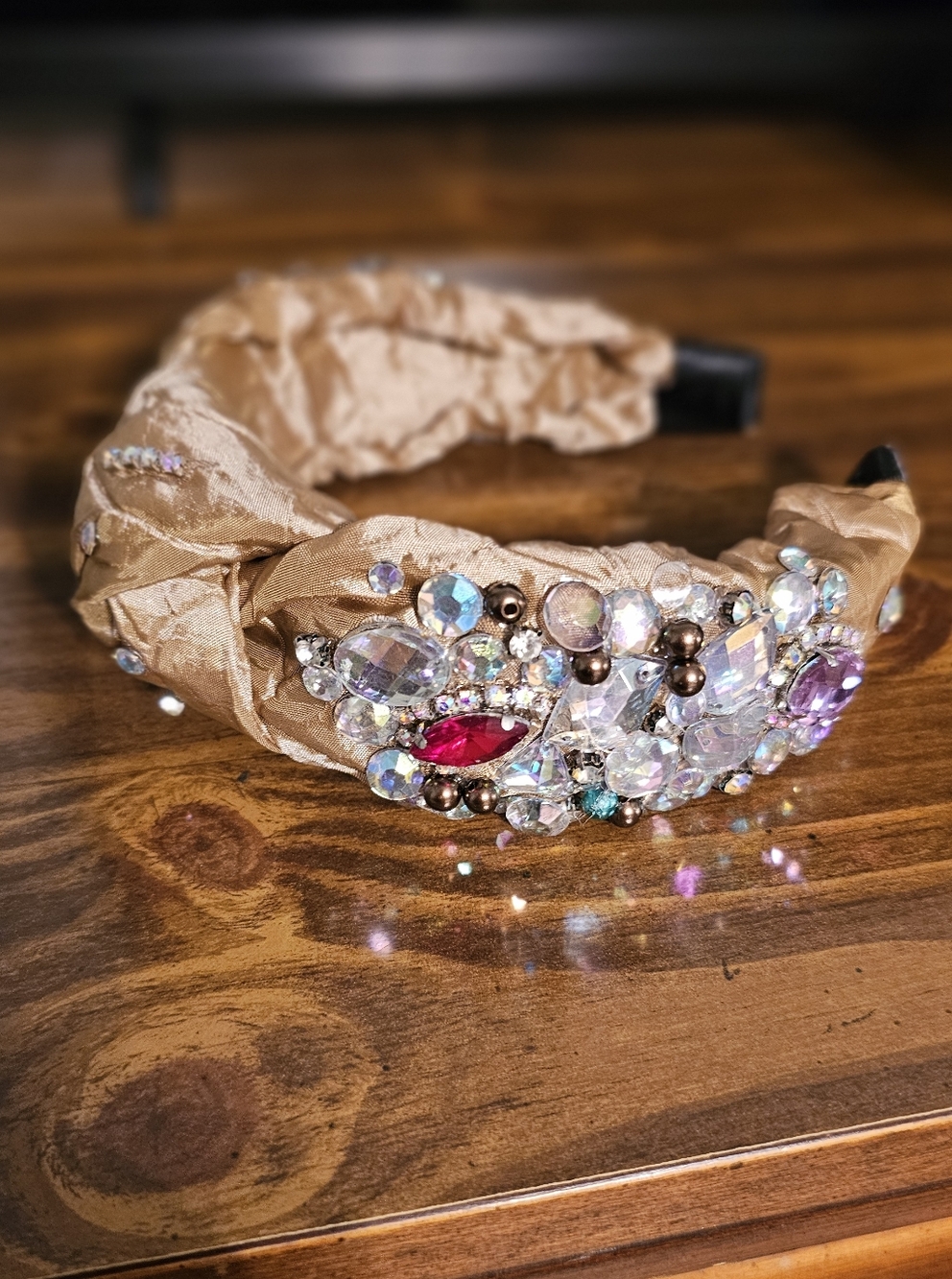 Embellished Satin Headband in Gold With Jeweled Accents NWOT - Picture 4 of 11